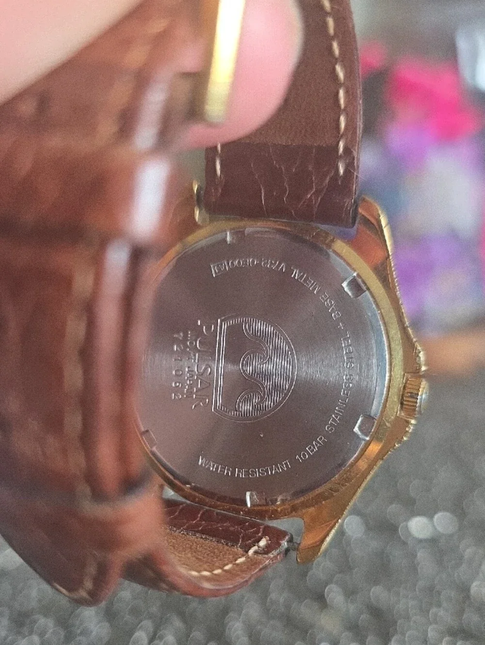 Pulsar Gold-Tone Men's Watch with White Dial and Brown Strap